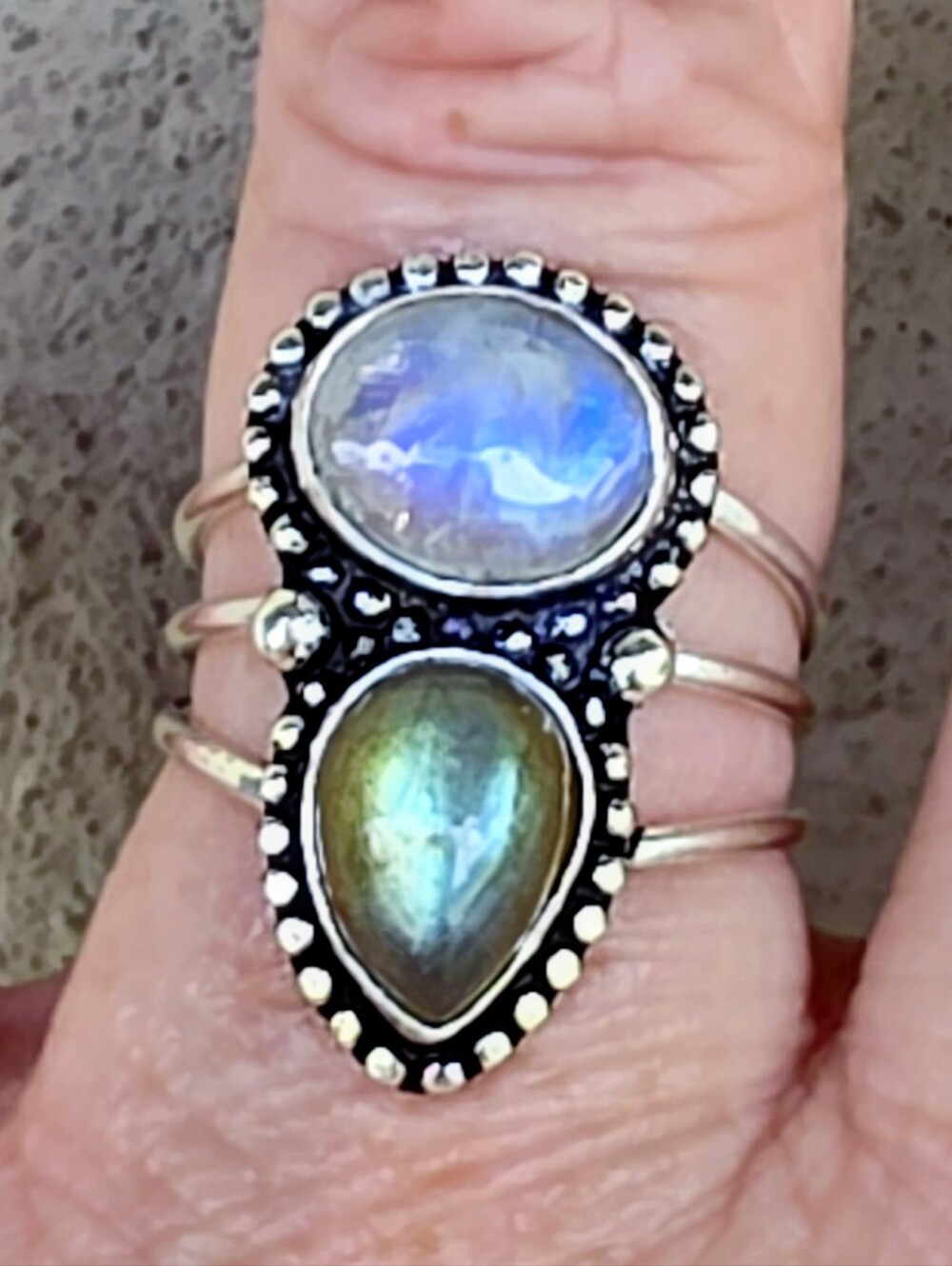 Rainbow Moonstone & Labradorite Gemstone Ring In 925 Sterling Silver (7)